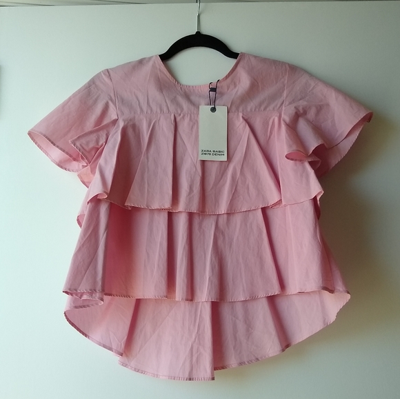 💙NWT zara millennial pink dual tier ruffle blouse - Picture 3 of 5